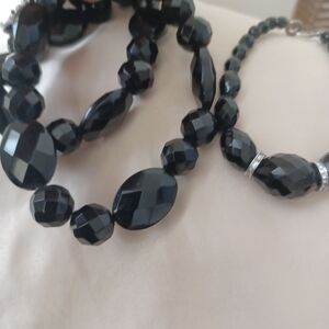 Black Onix Faceted  Bracelet Beaded Necklace and Bracelet Set 925 Clasp